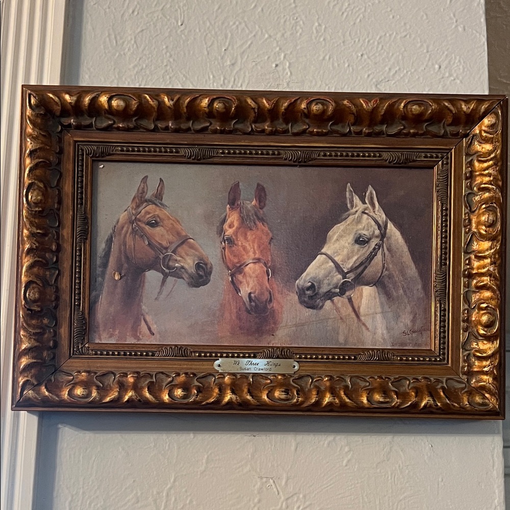 Elegant Horse Portrait in Ornate Gold Frame